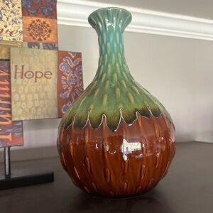 Green and Brown Glazed Ceramic Decorative Vase